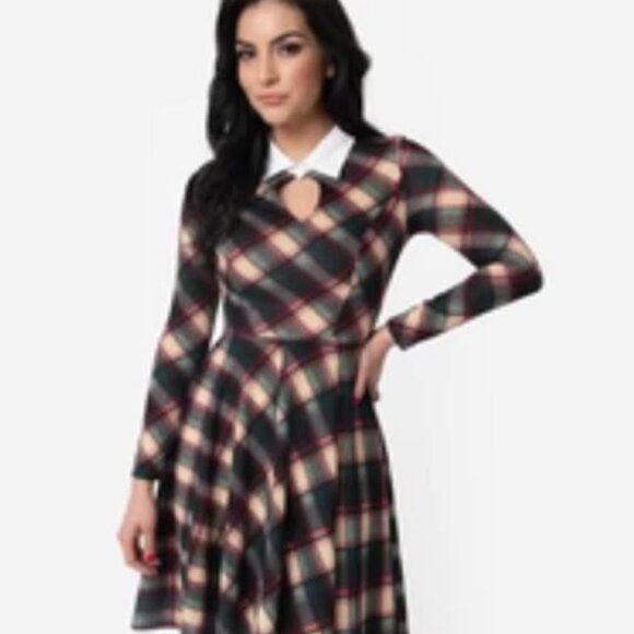 Unique Vintage Dresses & Skirts - UNIQUE VINTAGE TARTAN DRESS
